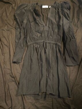 Little Moon Black Long-Sleeve V-Neck Tie-Waist Mini Dress